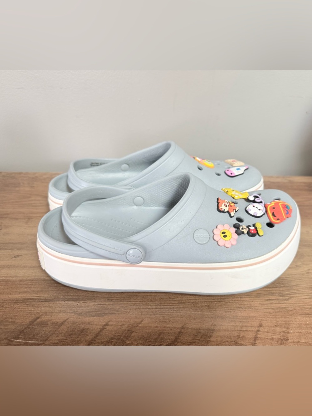 CROCS Light Blue Platform Clogs with Decorative Charms size 11 W